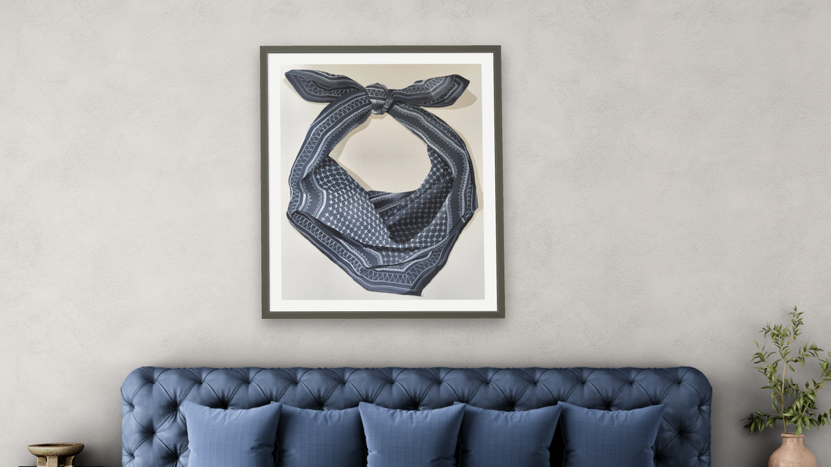 Squint and You'll Miss It, shown at 32 × 40 in (81.3 × 101.6 cm) in Ramino Satin Black, bedroom