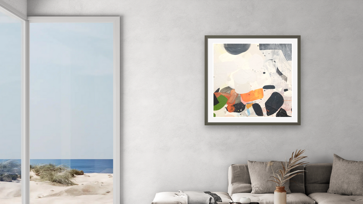 Snack 6 by Nino Yuniardi, shown at 32 × 32 in (81.3 × 81.3 cm) in Ramino Satin Black, living