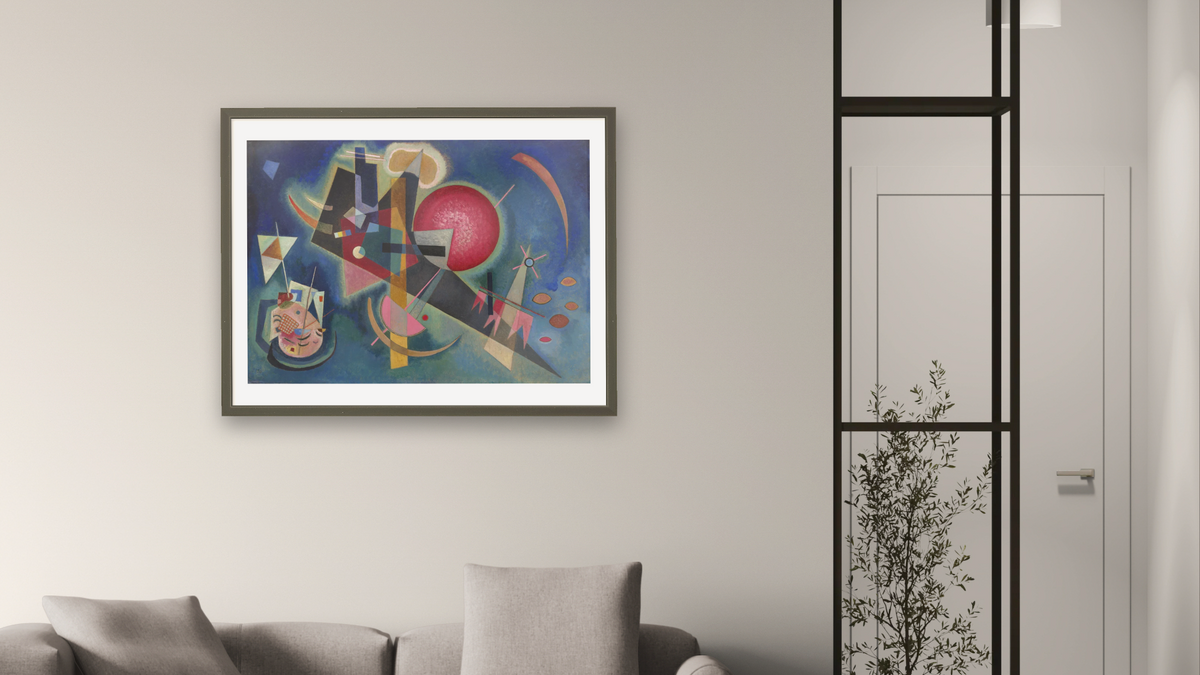 In Blue by Wassily Kandinsky, shown at 30 × 40 in (76.2 × 101.6 cm) in Ramino Satin Black, living