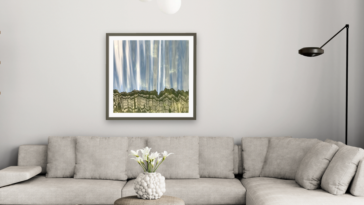 Blessing by Judith Rayl, shown at 32 × 32 in (81.3 × 81.3 cm) in Ramino Satin Black, living