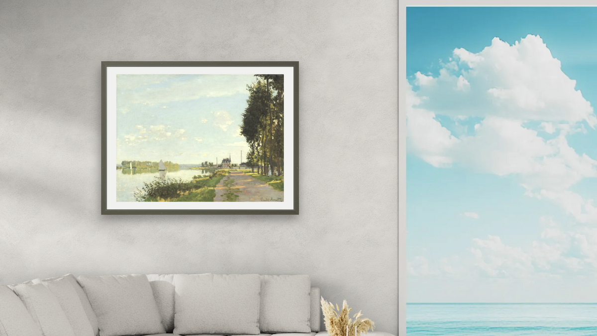 Argenteuil by Claude Monet, shown at 30 × 40 in (76.2 × 101.6 cm) in Ramino Satin Black, living