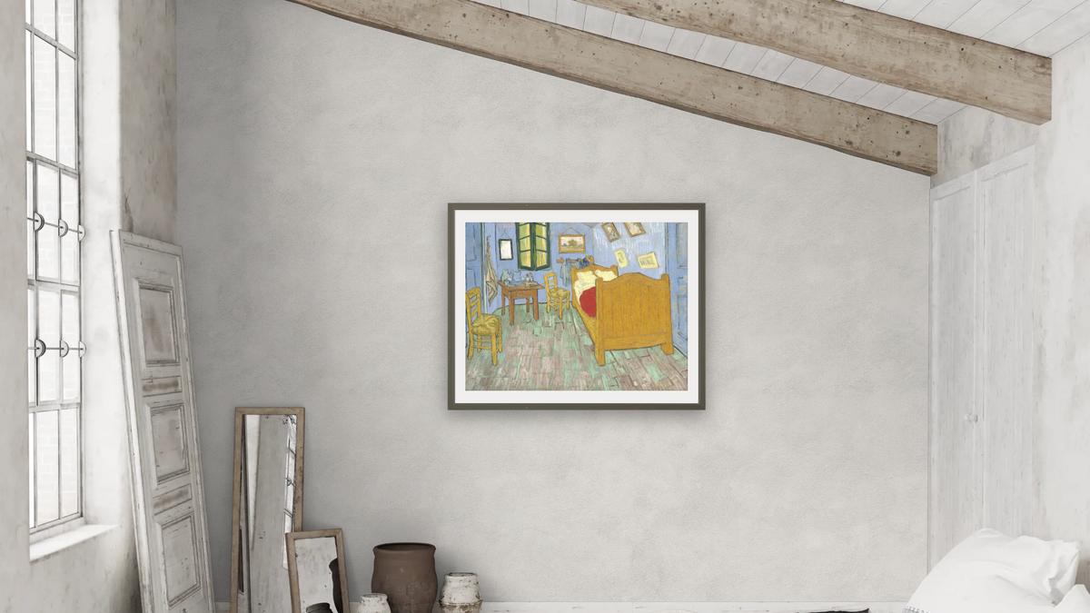 The bedroom by Vincent van Gogh, shown at 32 × 40 in (81.3 × 101.6 cm) in Ramino Satin Black, bedroom