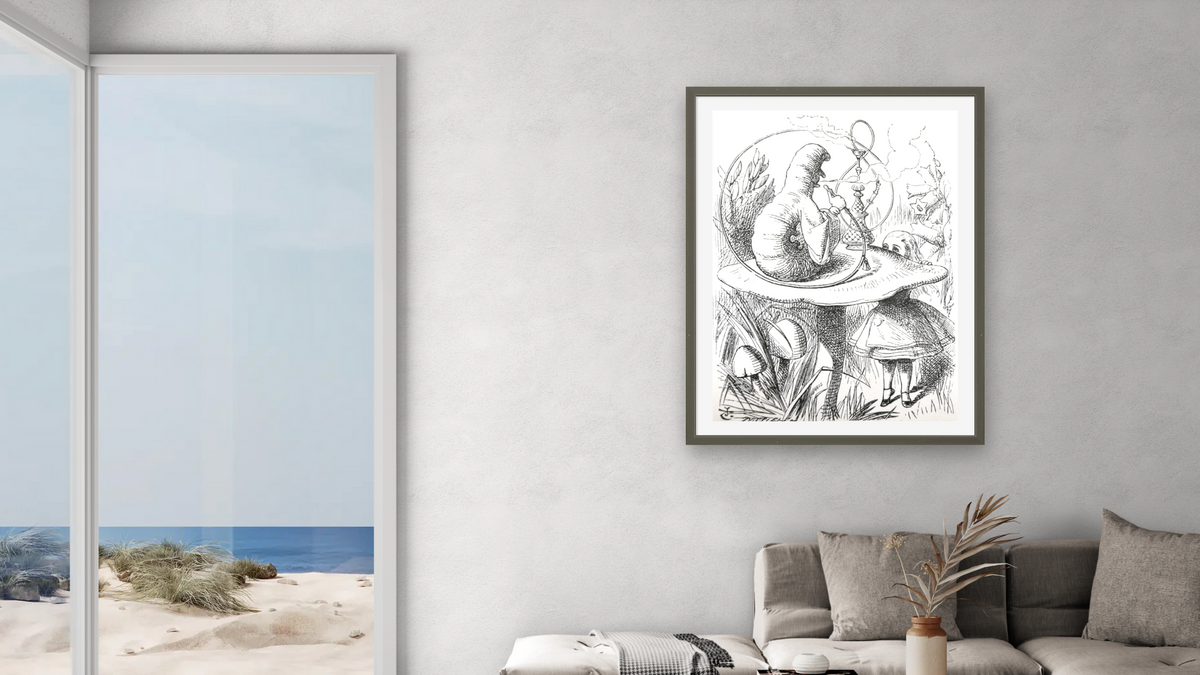 Alice's Adventures in Wonderland by John Tenniel, shown at 30 × 40 in (76.2 × 101.6 cm) in Ramino Satin Black, living