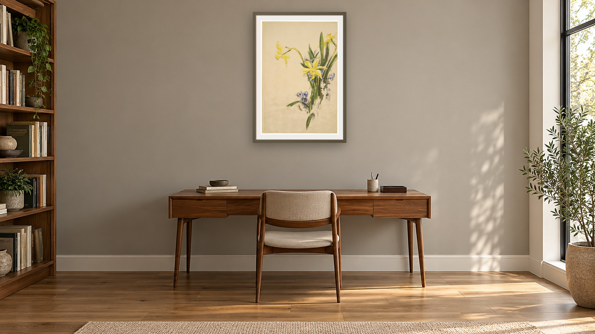Jonquils by Charles Demuth, shown at 28 × 42 in (71.1 × 106.7 cm) in Ramino Satin Black, library