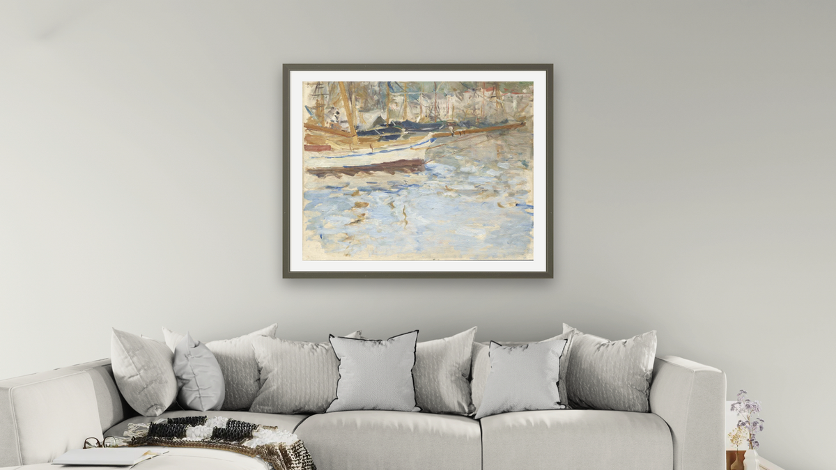 The Port of Nice by Berthe Morisot, shown at 32 × 40 in (81.3 × 101.6 cm) in Ramino Satin Black, living