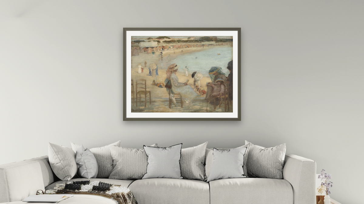On the Beach (Royan) by Rupert Bunny, shown at 32 × 40 in (81.3 × 101.6 cm) in Ramino Satin Black, living