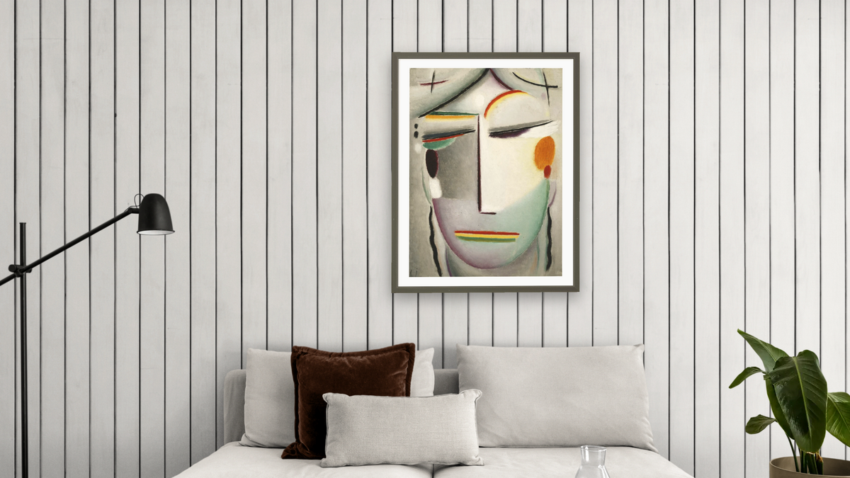 Heilandsgesicht: Remote King - Buddha II by Alexei Jawlensky, shown at 30 × 40 in (76.2 × 101.6 cm) in Ramino Satin Black, living