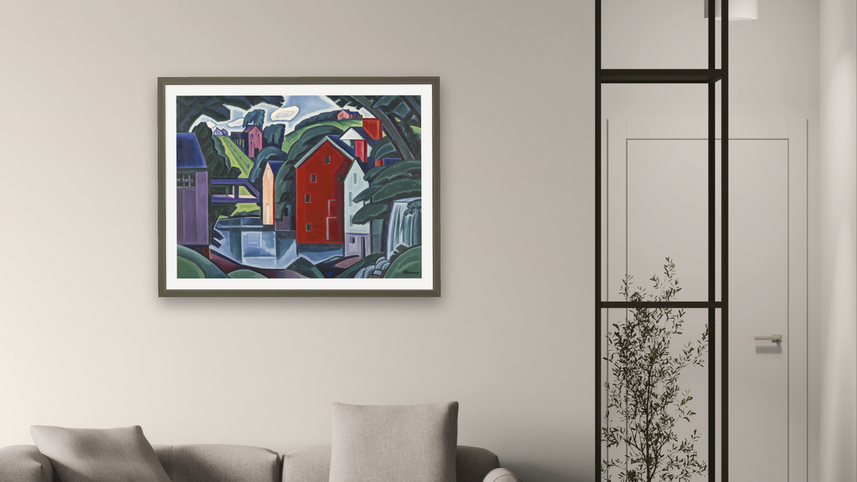 Motive of Space and Form by Oscar Bluemner, shown at 30 × 40 in (76.2 × 101.6 cm) in Ramino Satin Black, living