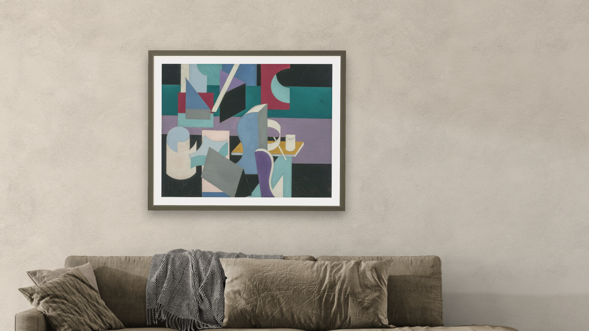 Peinture by Patrick Henry Bruce, shown at 32 × 40 in (81.3 × 101.6 cm) in Ramino Satin Black, living