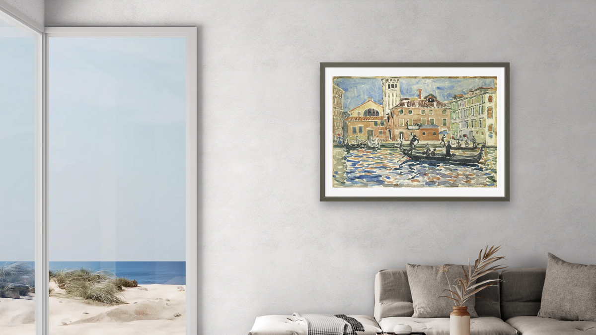 Venice by Maurice Brazil Prendergast, shown at 30 × 40 in (76.2 × 101.6 cm) in Ramino Satin Black, living