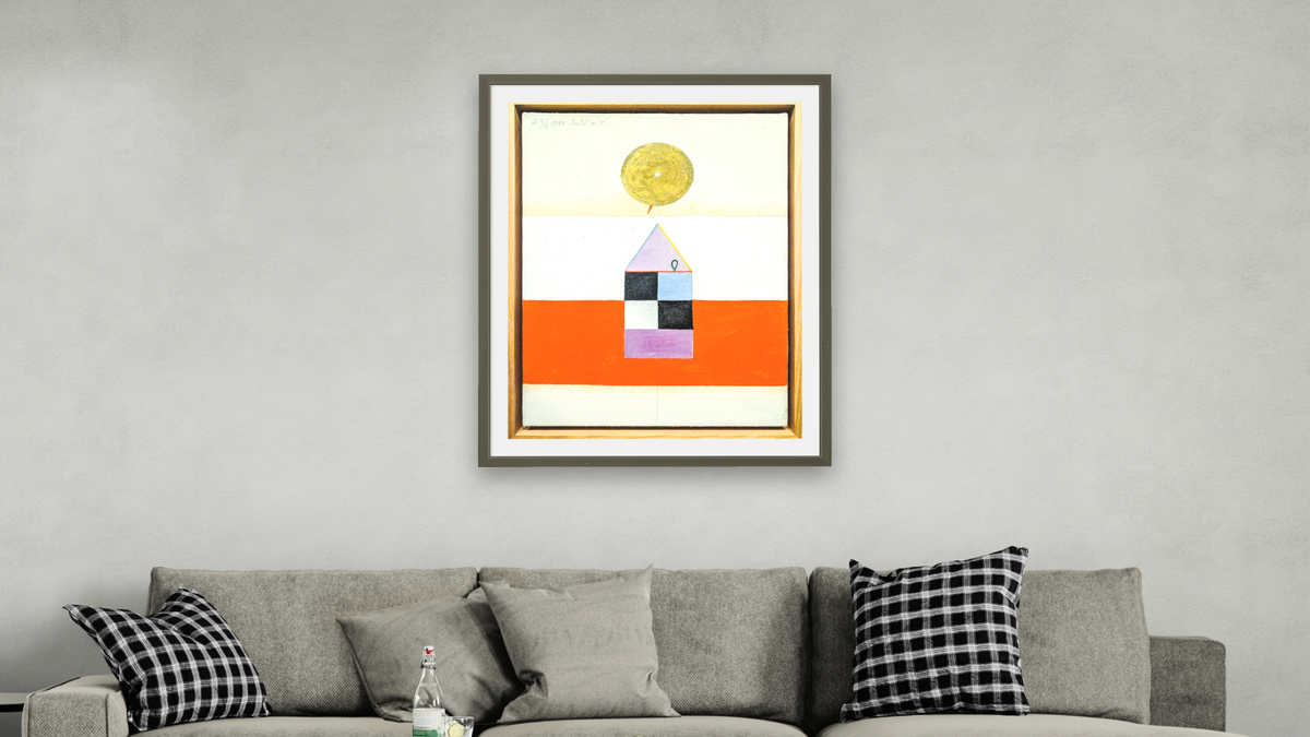 Series V, No. 5 by Hilma af Klint, shown at 30 × 40 in (76.2 × 101.6 cm) in Ramino Satin Black, living