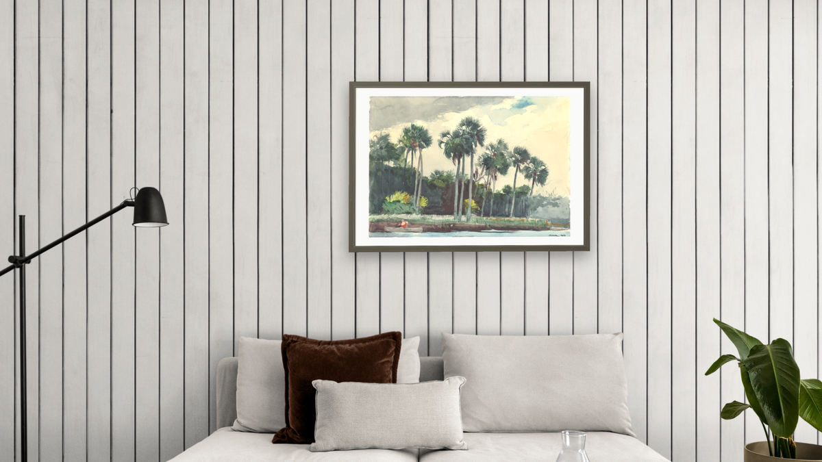 Red Shirt, Homosassa, Florida by Winslow Homer, shown at 28 × 42 in (71.1 × 106.7 cm) in Ramino Satin Black, living
