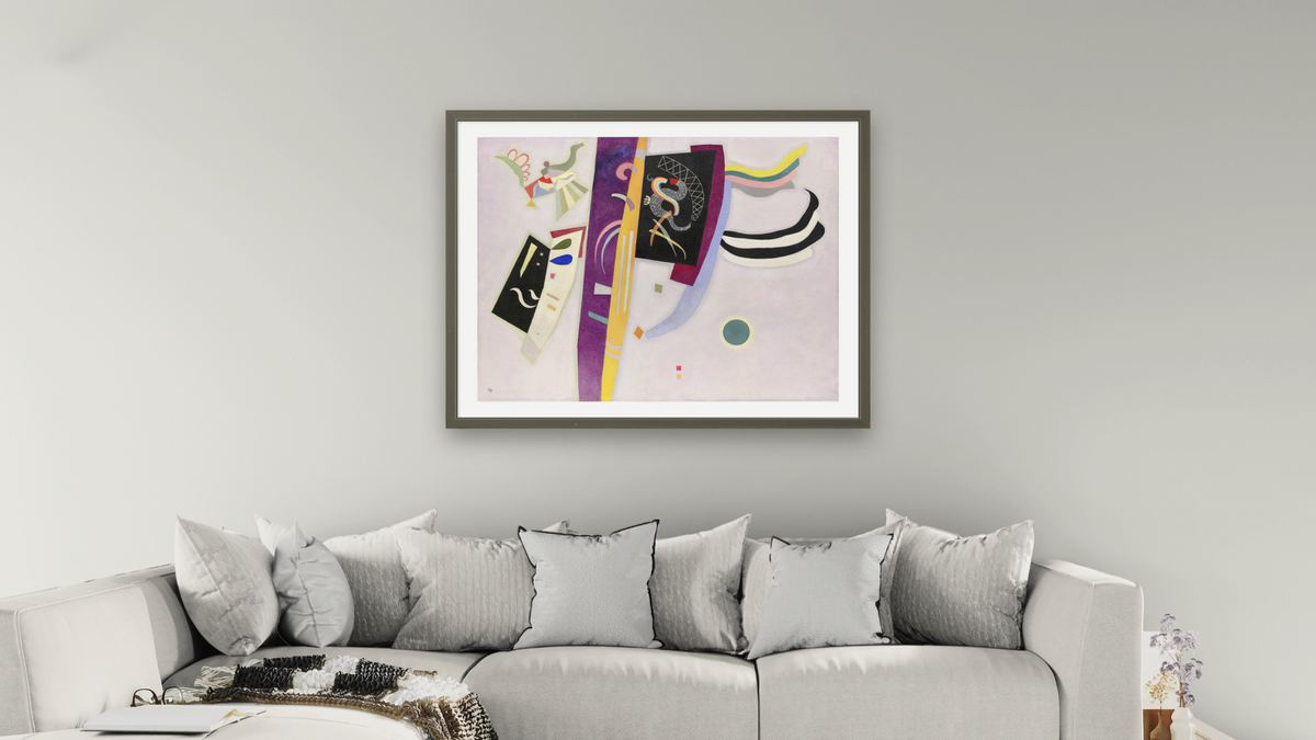 Violet-Orange, shown at 30 × 40 in (76.2 × 101.6 cm) in Ramino Satin Black, living