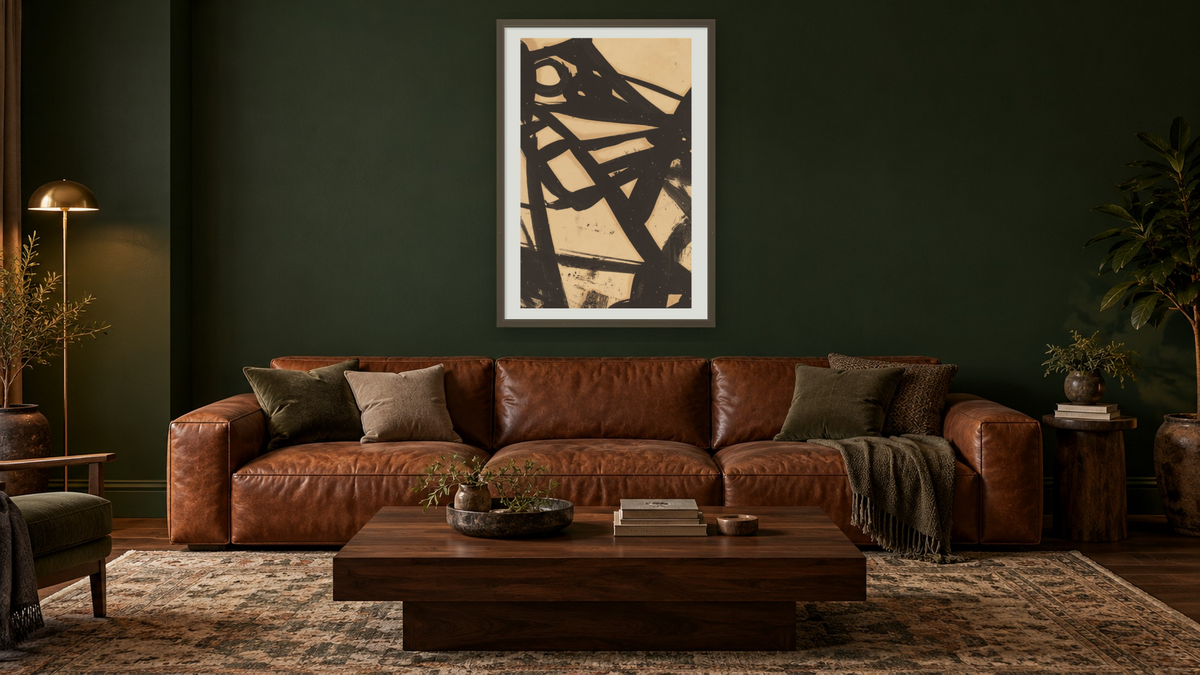 Untitled by Franz Kline, shown at 28 × 42 in (71.1 × 106.7 cm) in Ramino Satin Black, den