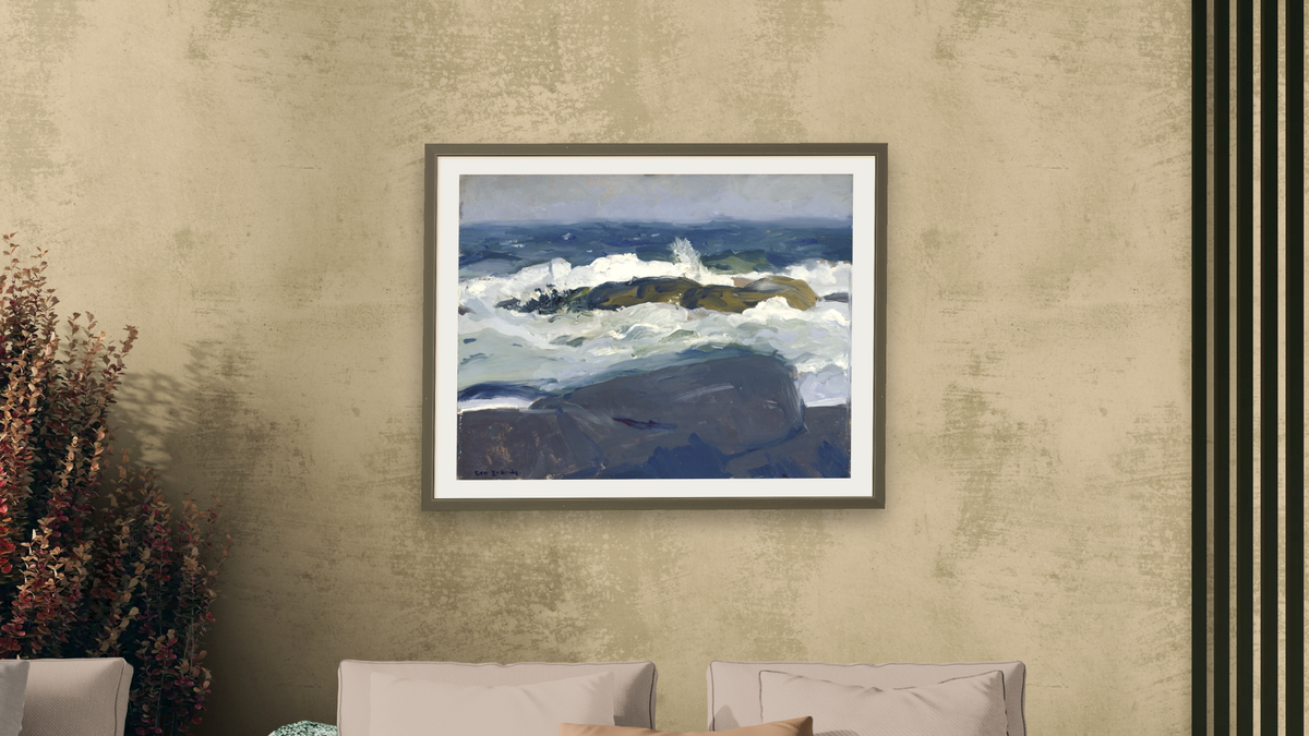 Rock Reef, Maine by George Wesley Bellows, shown at 30 × 40 in (76.2 × 101.6 cm) in Ramino Satin Black, living