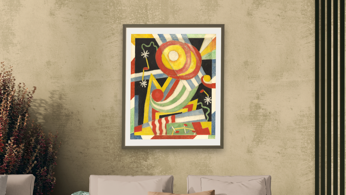 Painting No. 3 by Marsden Hartley, shown at 32 × 40 in (81.3 × 101.6 cm) in Ramino Satin Black, living
