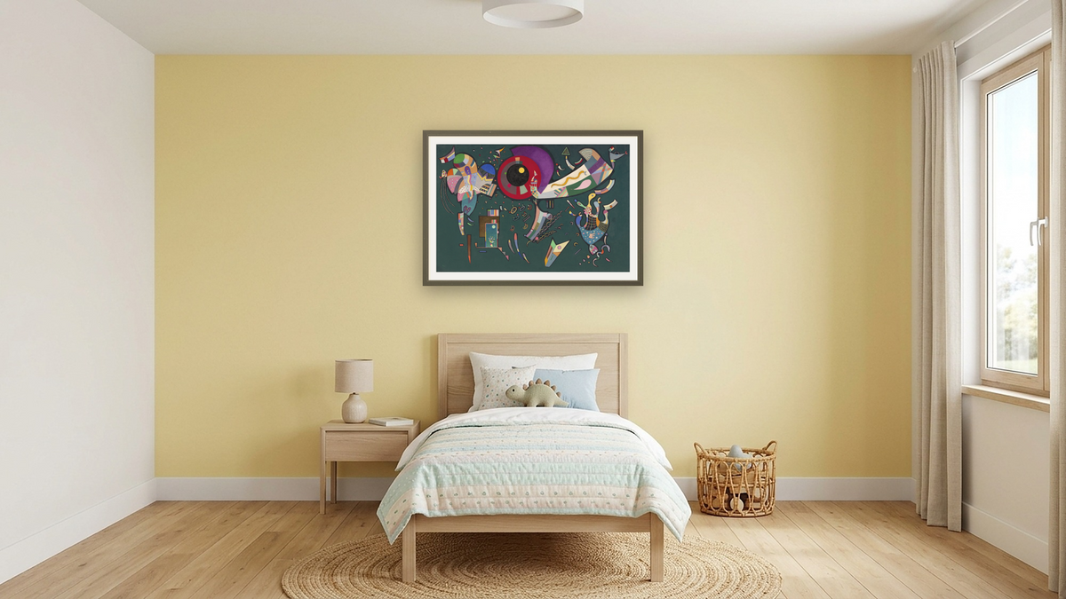 Around the Circle, shown at 28 × 42 in (71.1 × 106.7 cm) in Ramino Satin Black, kids' room