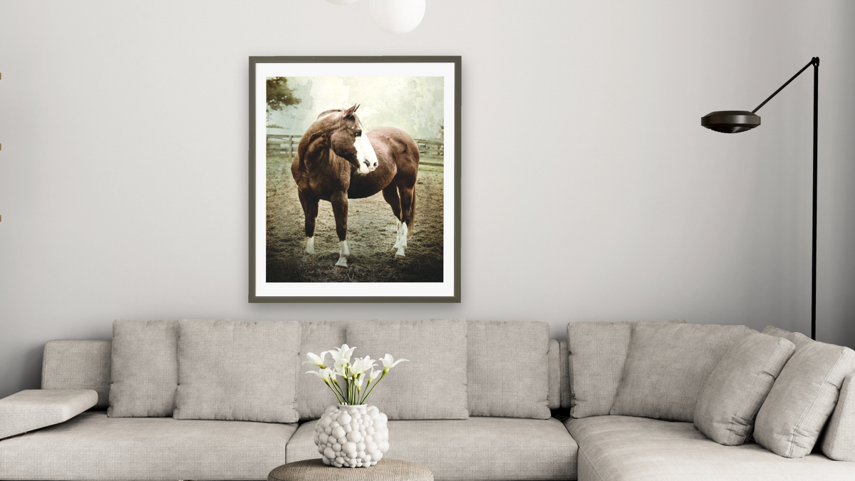 Runner by Brandon Luther, shown at 32 × 40 in (81.3 × 101.6 cm) in Ramino Satin Black, living