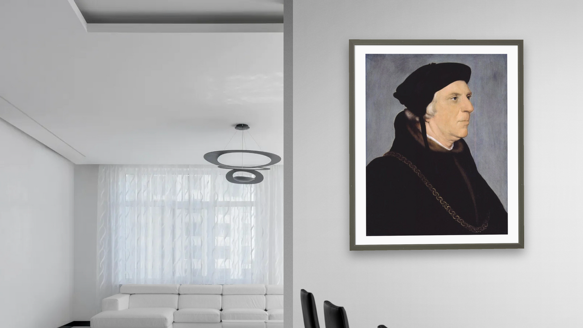 Sir William Butts, Physician by Hans Holbein the Younger, shown at 32 × 40 in (81.3 × 101.6 cm) in Ramino Satin Black, dining