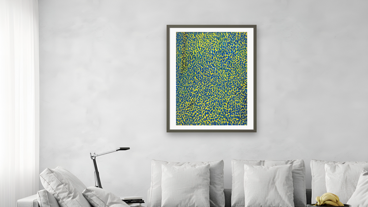 Aquatic Gardens by Alma Thomas, shown at 30 × 40 in (76.2 × 101.6 cm) in Ramino Satin Black, living