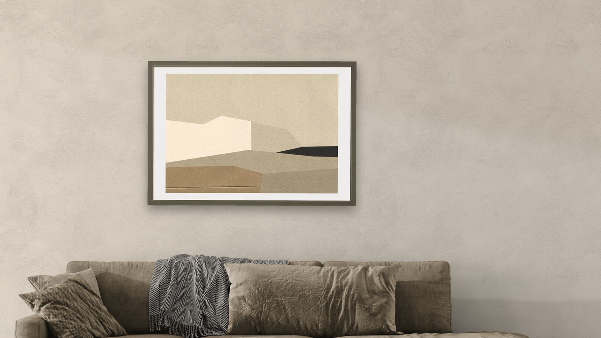 Home Land by Dan Hobday, shown at 28 × 42 in (71.1 × 106.7 cm) in Ramino Satin Black, living
