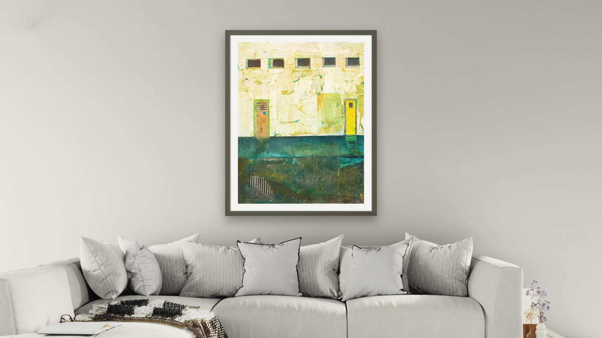 Echo 1 by Dobee Snowber, shown at 30 × 40 in (76.2 × 101.6 cm) in Ramino Satin Black, living