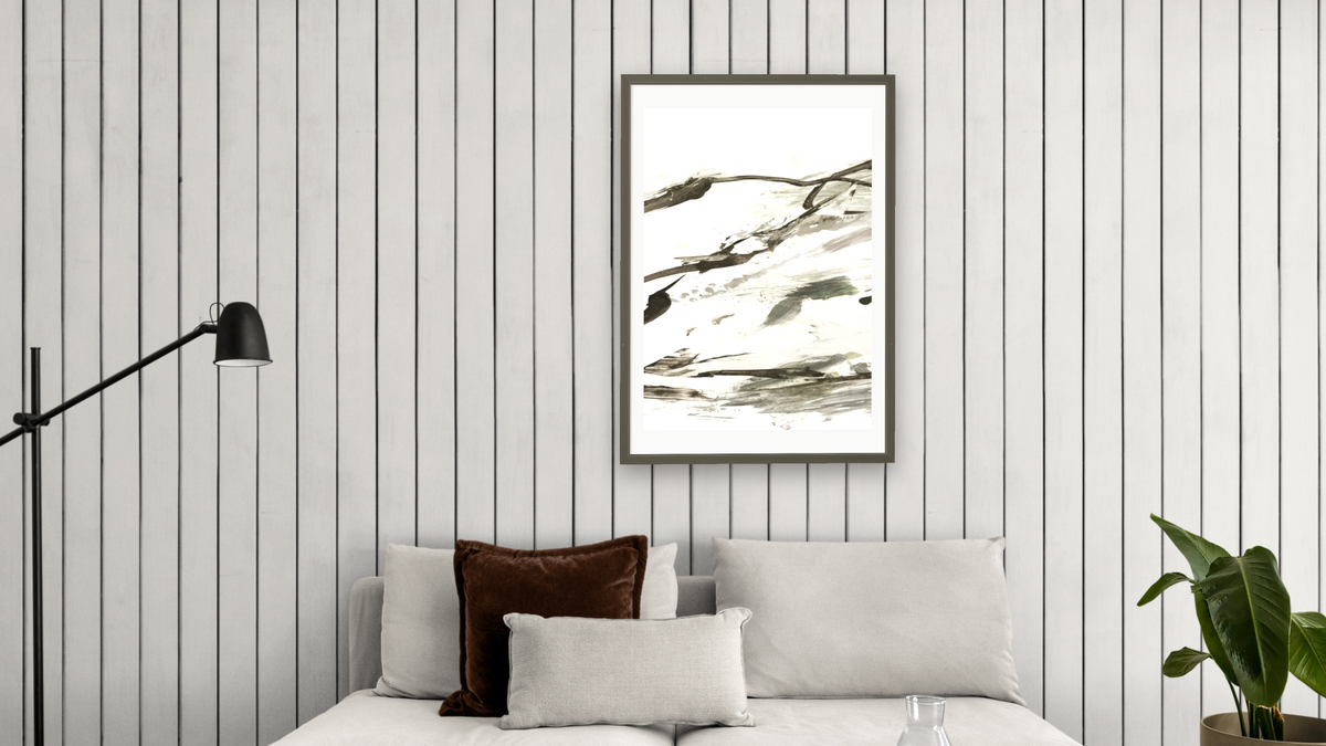 Bot 1 by Dan Hobday, shown at 28 × 42 in (71.1 × 106.7 cm) in Ramino Satin Black, living