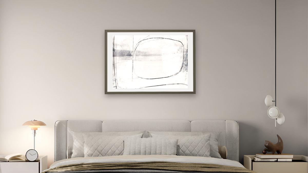 Mood by Dan Hobday, shown at 28 × 42 in (71.1 × 106.7 cm) in Ramino Satin Black, bedroom