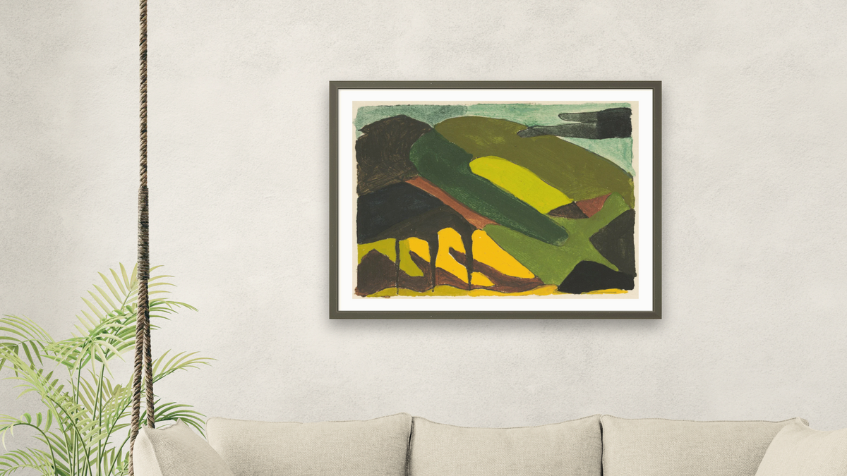 Untitled (# 15 in a Portfolio of 24 sketches) by Arthur Dove, shown at 30 × 40 in (76.2 × 101.6 cm) in Ramino Satin Black, living