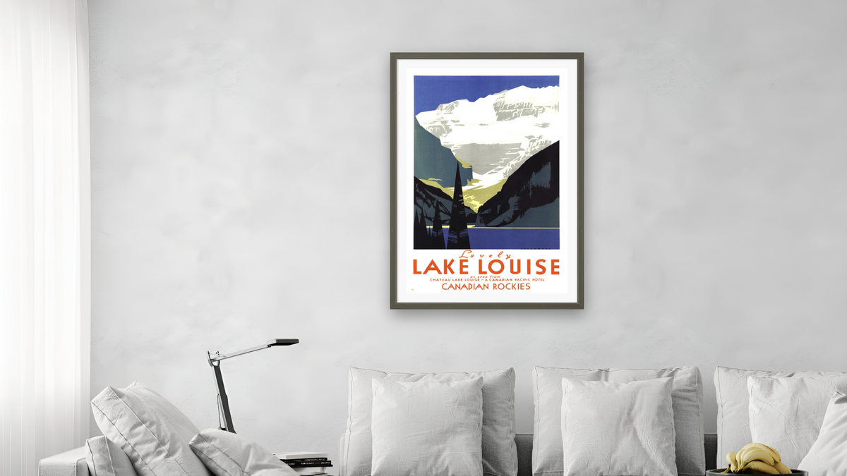 BPL Travel Posters, shown at 28 × 42 in (71.1 × 106.7 cm) in Ramino Satin Black, living
