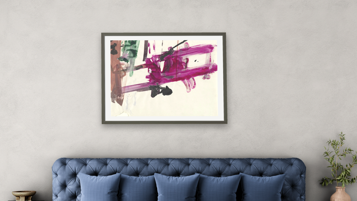 Untitled by Franz Kline, shown at 30 × 40 in (76.2 × 101.6 cm) in Ramino Satin Black, bedroom