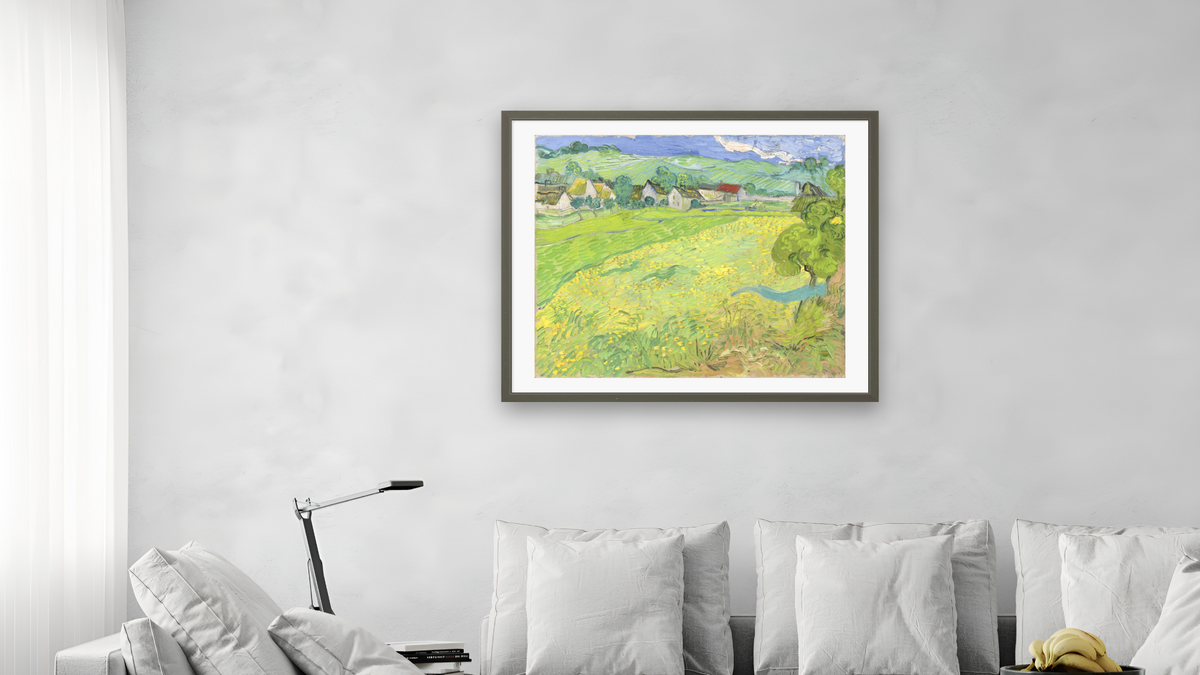 Les Vessenots in Auvers by Vincent van Gogh, shown at 32 × 40 in (81.3 × 101.6 cm) in Ramino Satin Black, living