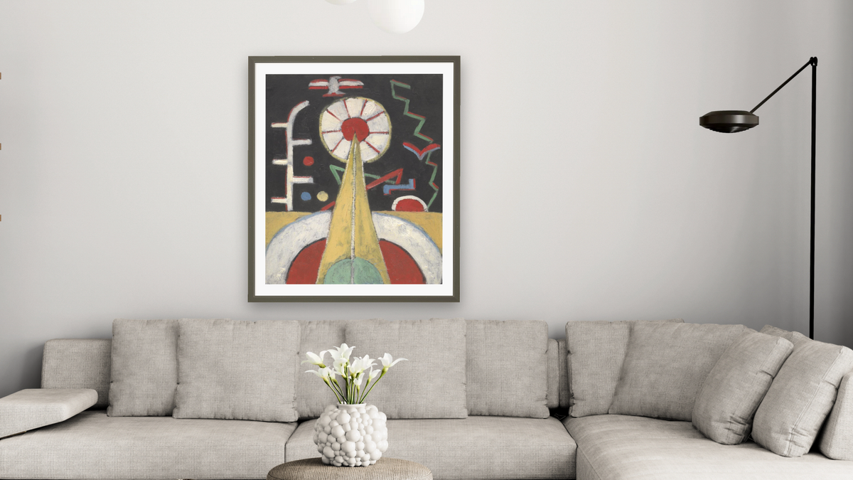 Berlin Series No. 1 by Marsden Hartley, shown at 32 × 40 in (81.3 × 101.6 cm) in Ramino Satin Black, living