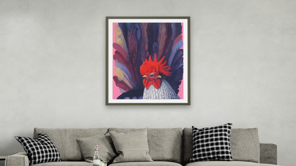 Cockscomb by Alexis Rockman, shown at 32 × 40 in (81.3 × 101.6 cm) in Ramino Satin Black, living