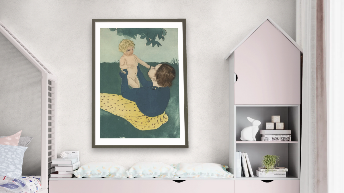 Under the Horse-Chestnut Tree by Mary Cassatt, shown at 28 × 42 in (71.1 × 106.7 cm) in Ramino Satin Black, bedroom