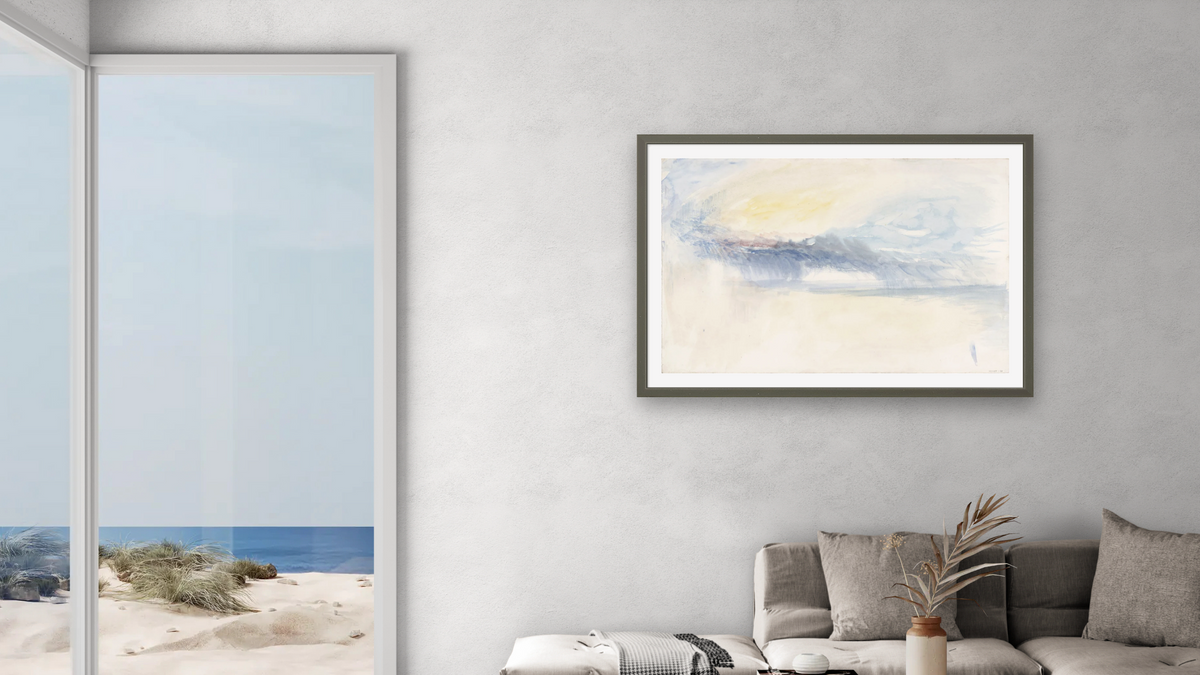 Rain Clouds by Joseph Mallord William Turner, shown at 28 × 42 in (71.1 × 106.7 cm) in Ramino Satin Black, living