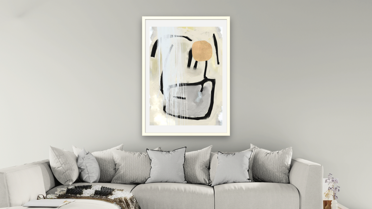 Amber by Dan Hobday, shown at 28 × 42 in (71.1 × 106.7 cm) in Ramino Opaque White, living