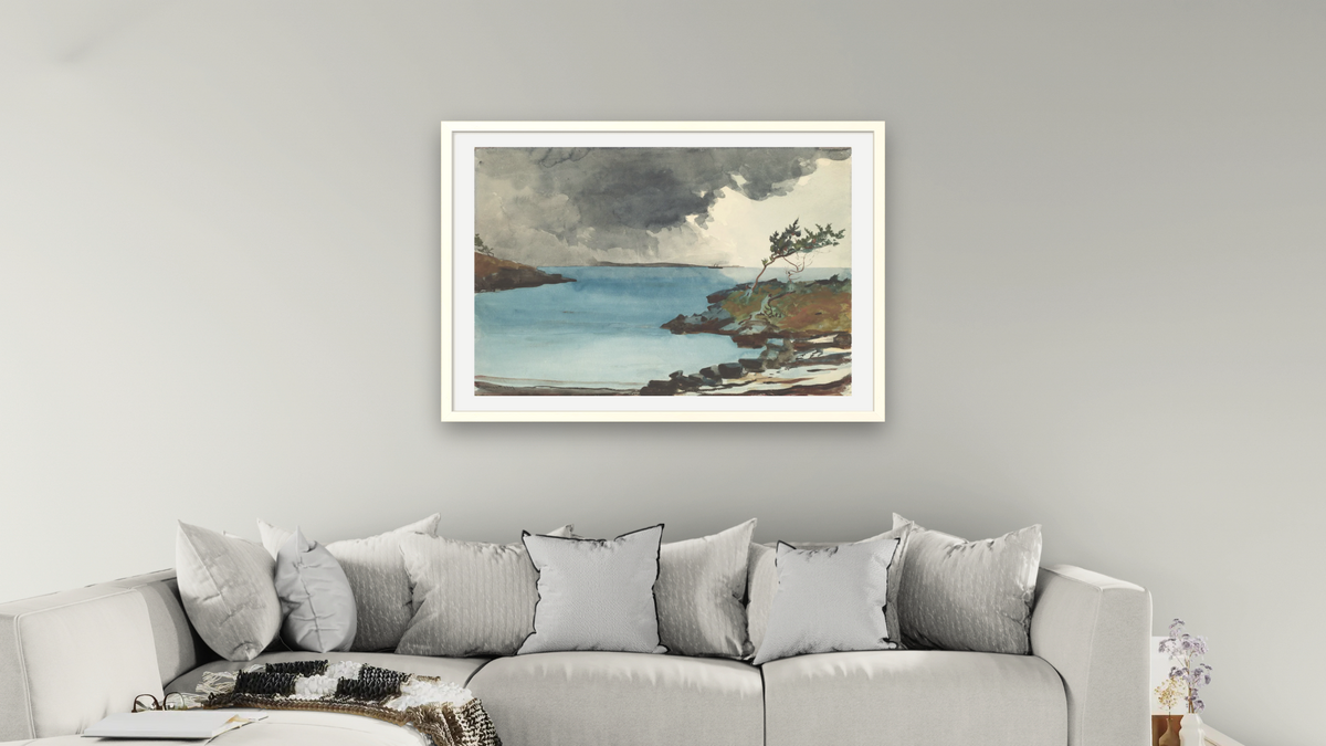 The Coming Storm by Winslow Homer, shown at 28 × 42 in (71.1 × 106.7 cm) in Ramino Opaque White, living