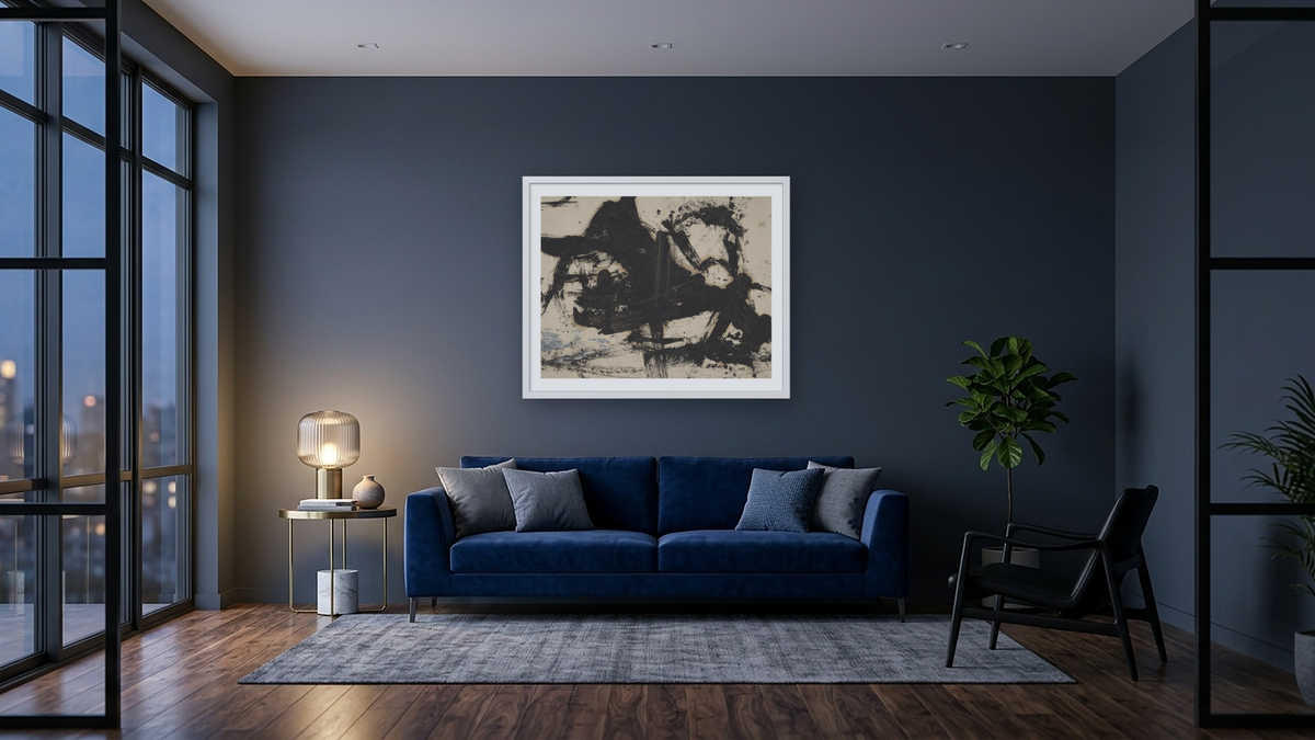 Untitled by Franz Kline, shown at 32 × 40 in (81.3 × 101.6 cm) in Ramino Opaque White, den