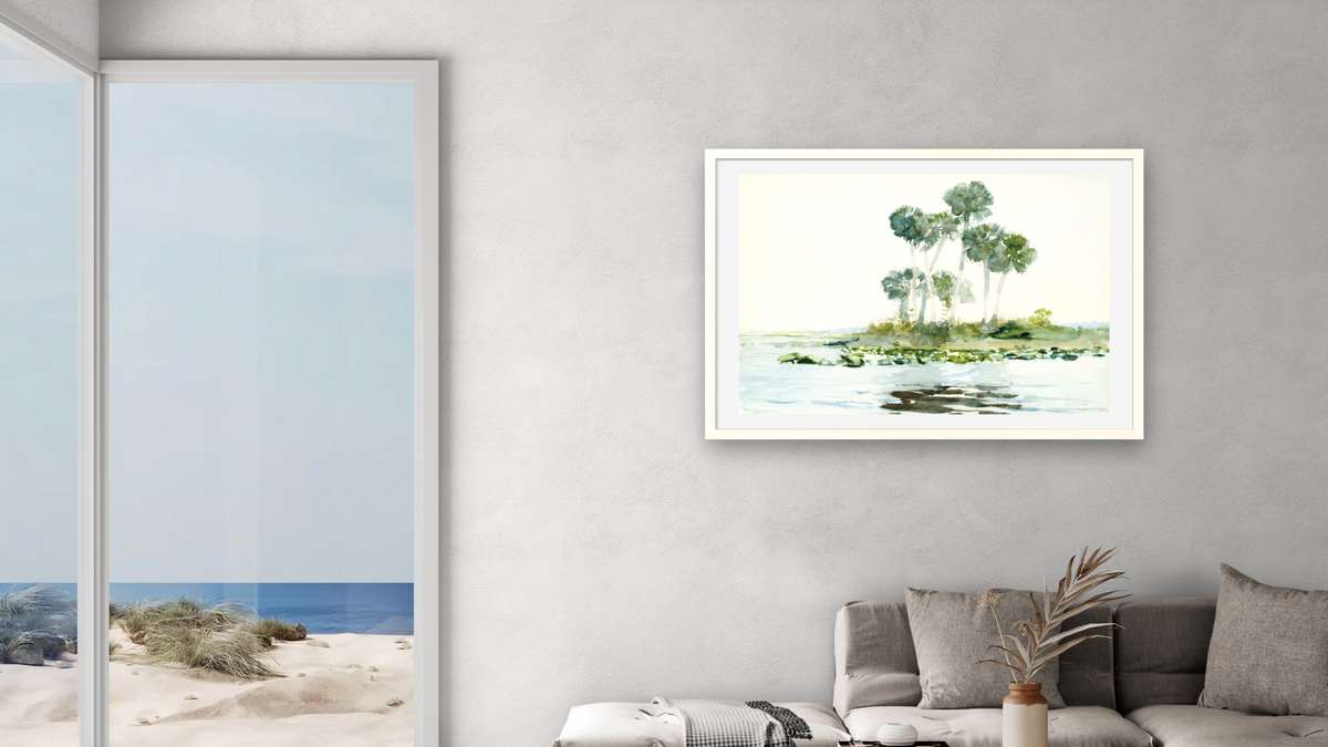 St. Johns River, Florida by Winslow Homer, shown at 28 × 42 in (71.1 × 106.7 cm) in Ramino Opaque White, living
