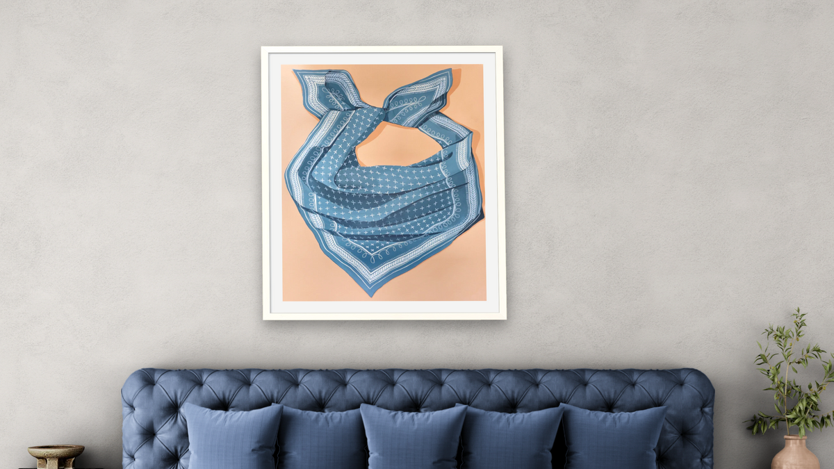 Don't Threaten Me With a Good Time, shown at 32 × 40 in (81.3 × 101.6 cm) in Ramino Opaque White, bedroom