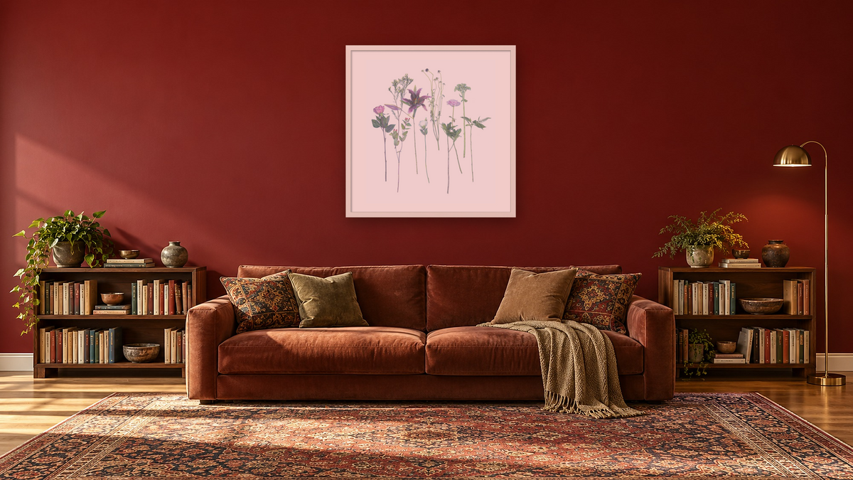 Wild Flower Arrangement by Kirsten Söderlind, shown at 32 × 32 in (81.3 × 81.3 cm) in Ramino Opaque White, library