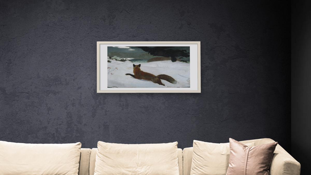 The Fox Hunt by Winslow Homer, shown at 20 × 40 in (50.8 × 101.6 cm) in Ramino Opaque White, living