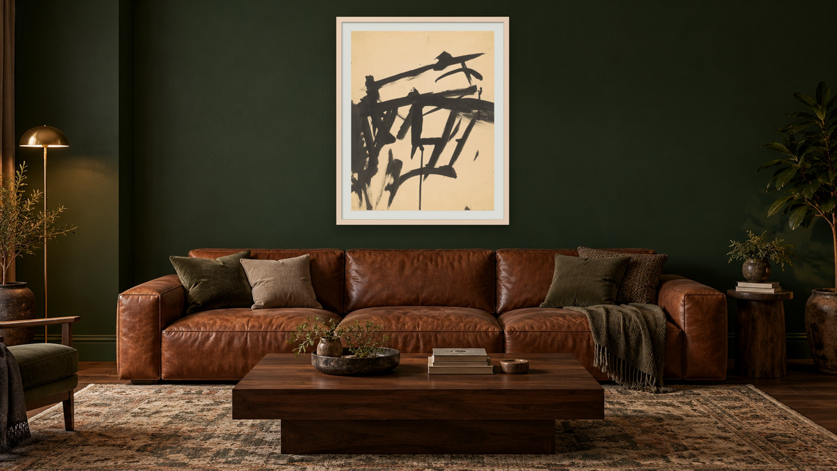 Untitled by Franz Kline, shown at 32 × 40 in (81.3 × 101.6 cm) in Ramino Opaque White, den