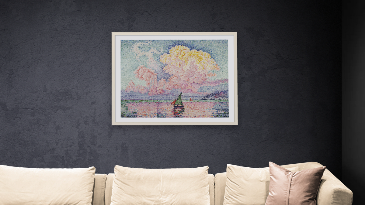 Pink Clouds, Antibes by Paul Signac, shown at 32 × 40 in (81.3 × 101.6 cm) in Ramino Opaque White, living