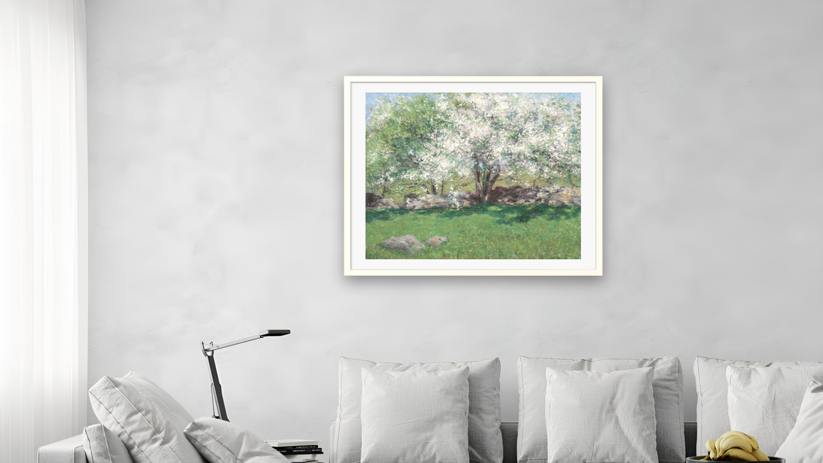 Apple Trees by John Leslie Breck, shown at 32 × 40 in (81.3 × 101.6 cm) in Ramino Opaque White, living