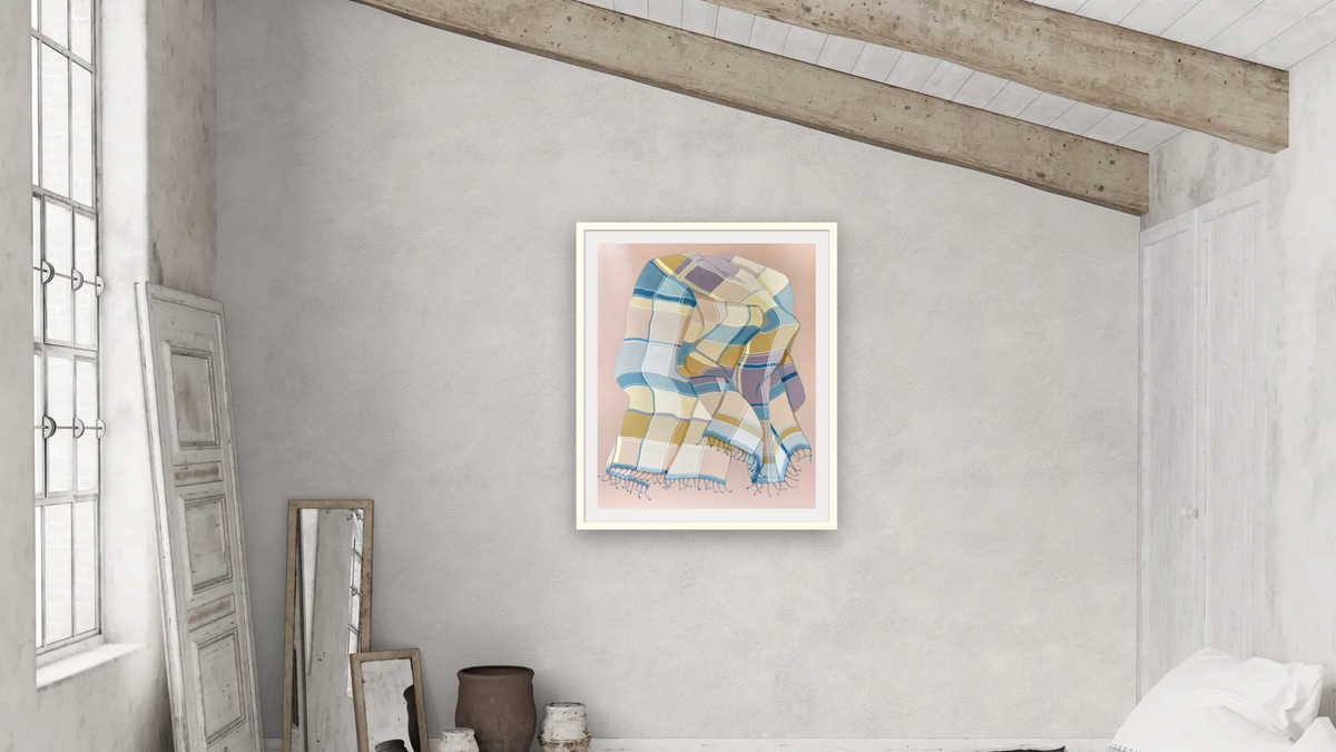 Lets Wrap This Up, shown at 32 × 40 in (81.3 × 101.6 cm) in Ramino Opaque White, bedroom