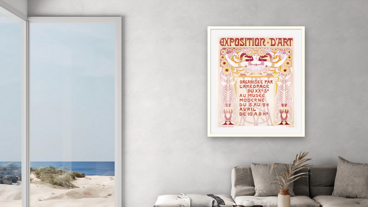 Exposition d'Art Poster by Adolphe Louis Charles Crespin, shown at 32 × 40 in (81.3 × 101.6 cm) in Ramino Opaque White, living