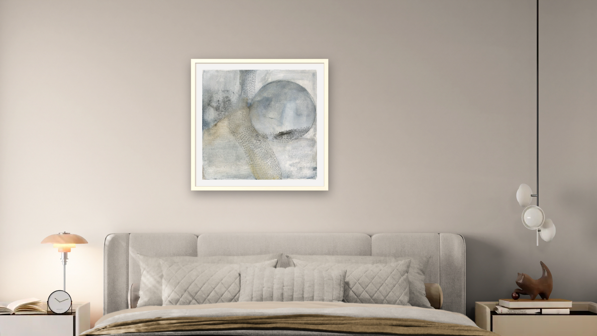 No. 272 by Michelle Oppenheimer, shown at 32 × 32 in (81.3 × 81.3 cm) in Ramino Opaque White, bedroom
