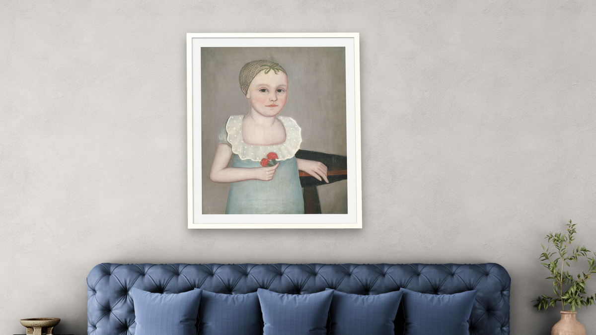 Henrietta Dorr by Ammi Phillips, shown at 32 × 40 in (81.3 × 101.6 cm) in Ramino Opaque White, bedroom